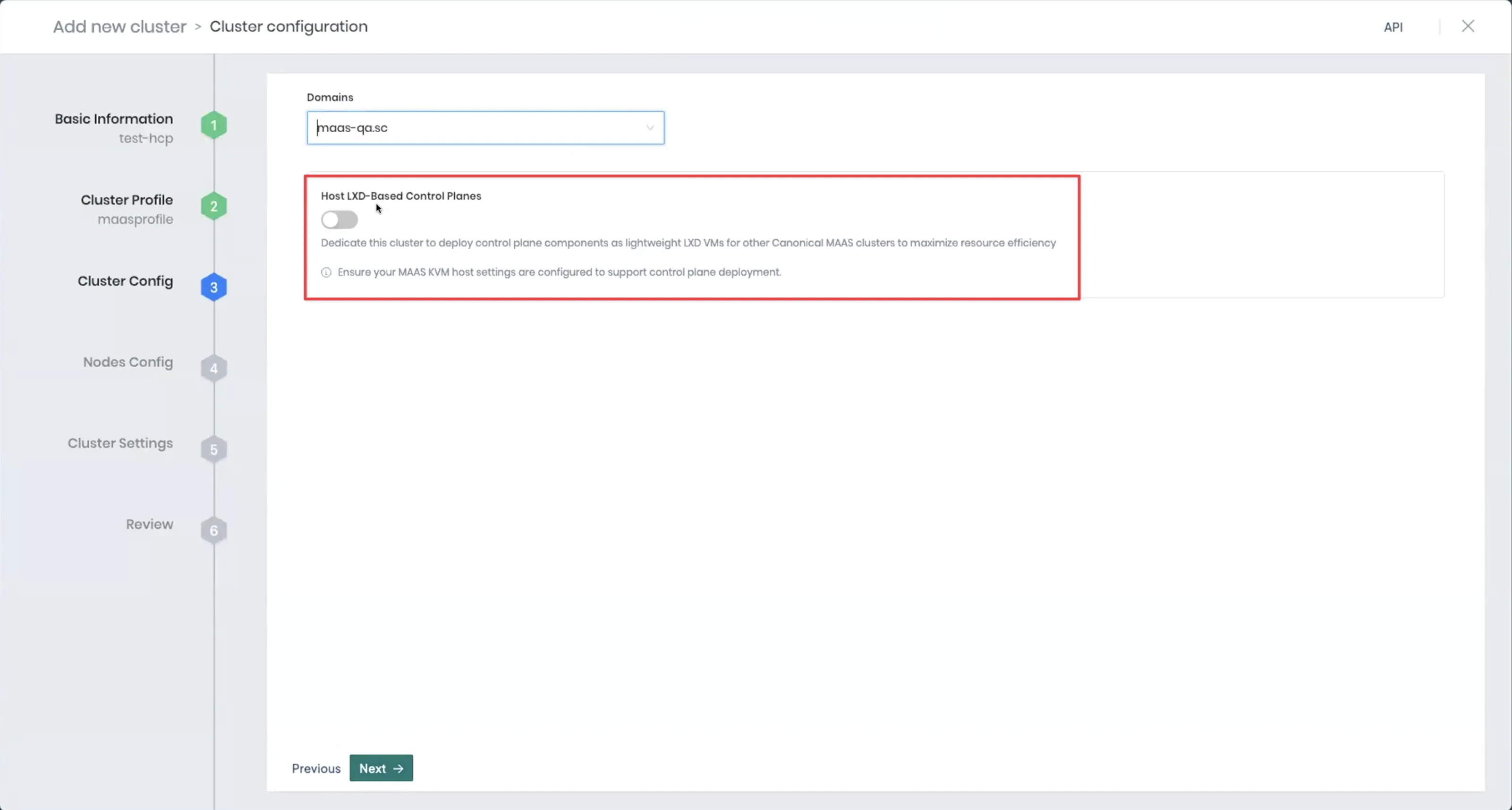 Activating the Host LXD-Based Control Planes switch