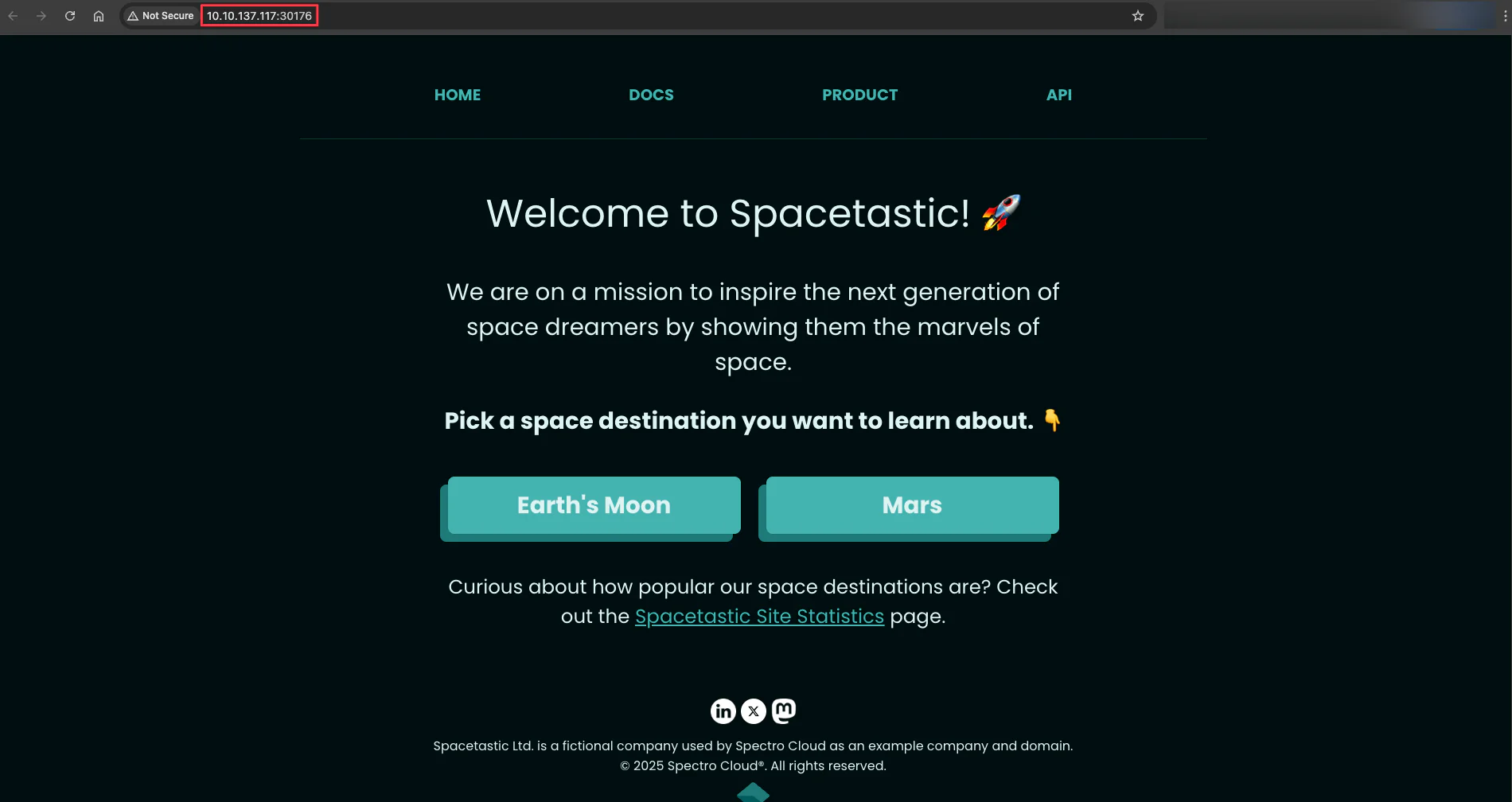 Screenshot of successfully accessing the Hello Universe application.